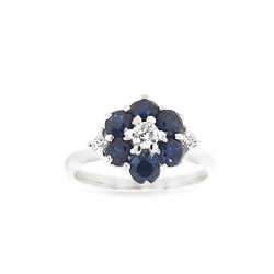 Pre Owned 18ct White Gold Sapphire and Diamond Cluster Ring ZV980